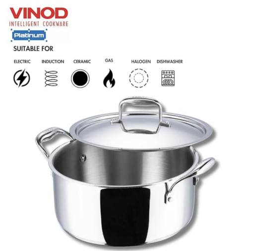 Vinod Platinum Triply Stainless Steel Saucepot with Lid - 1.8 Litre, 18 cm | 2.5mm Thick | SAS Bottom | Biryani Pot | Induction and Gas Base | 5 Year Warranty - Silver - Image 2